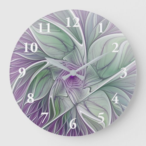 Flower Dream Abstract Purple Green Fractal Art Large Clock