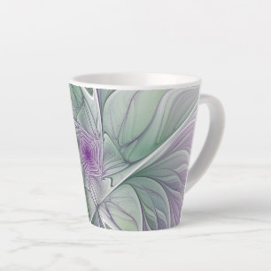 Flower Dream, Abstract Purple Green Fractal Art Latte Mug