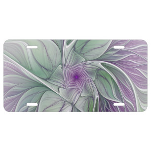 Flower Dream, Abstract Purple Green Fractal Art License Plate