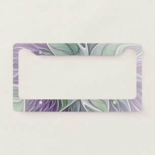 Flower Dream, Abstract Purple Green Fractal Art License Plate Frame