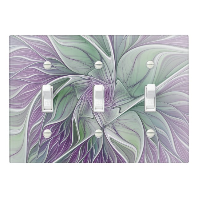 Flower Dream, Abstract Purple Green Fractal Art Light Switch Cover (In Situ)