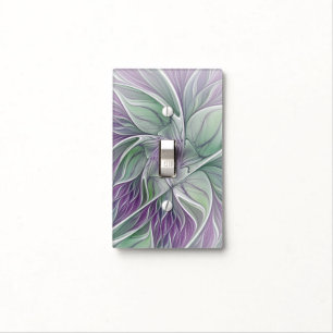 Flower Dream, Abstract Purple Green Fractal Art Light Switch Cover
