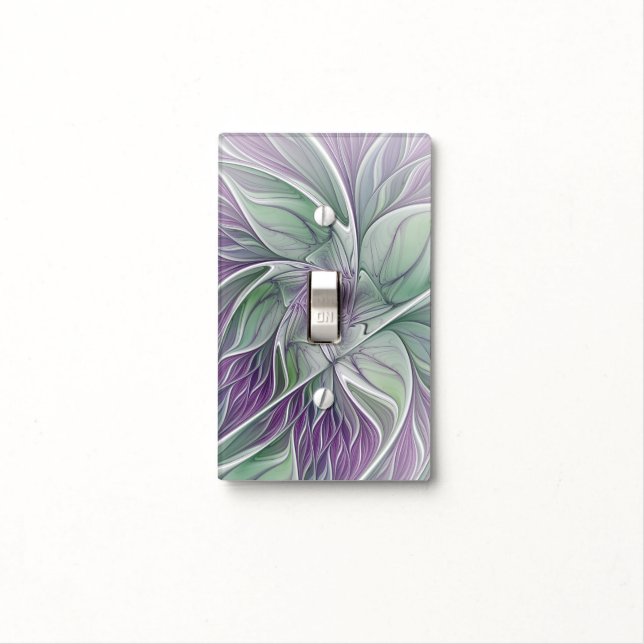 Flower Dream, Abstract Purple Green Fractal Art Light Switch Cover (In Situ)