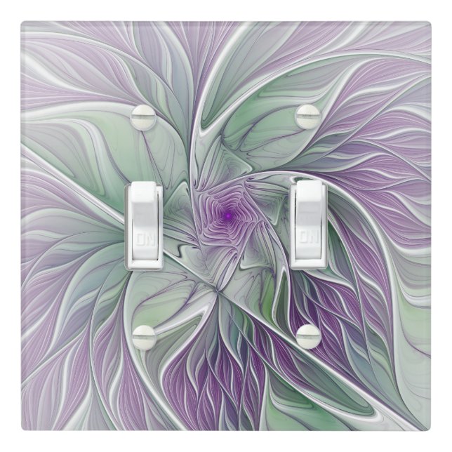 Flower Dream, Abstract Purple Green Fractal Art Light Switch Cover (In Situ)