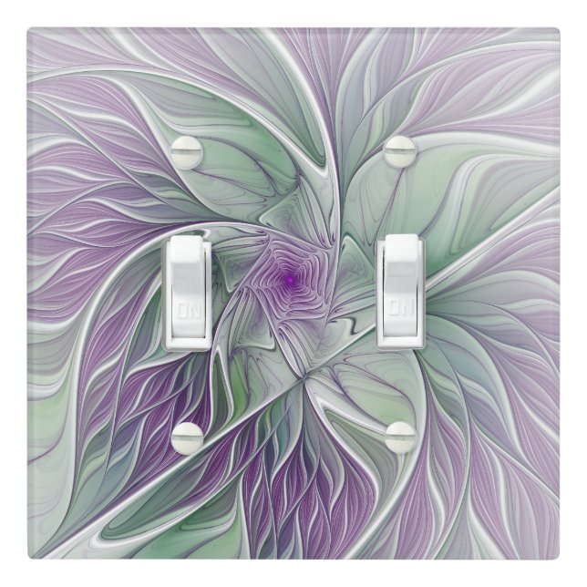 Flower Dream, Abstract Purple Green Fractal Art Light Switch Cover (In Situ)