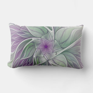 Flower Dream, Abstract Purple Green Fractal Art Lumbar Pillow