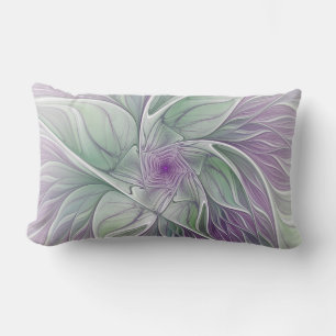 Flower Dream, Abstract Purple Green Fractal Art Lumbar Pillow