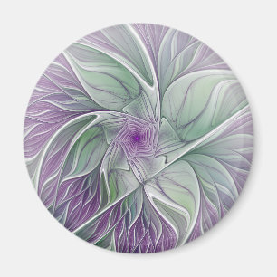 Flower Dream, Abstract Purple Green Fractal Art Magnet