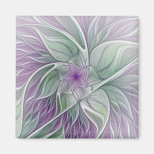 Flower Dream, Abstract Purple Green Fractal Art Magnet