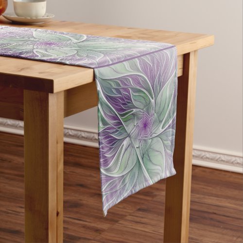 Flower Dream Abstract Purple Green Fractal Art Medium Table Runner