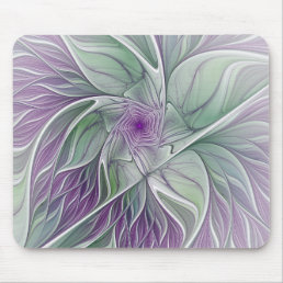 Flower Dream, Abstract Purple Green Fractal Art Mouse Pad