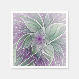 Flower Dream, Abstract Purple Green Fractal Art Napkins