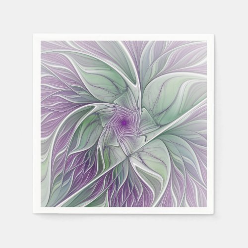 Flower Dream Abstract Purple Green Fractal Art Napkins