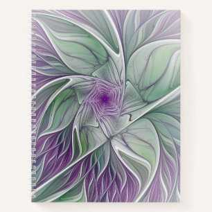 Flower Dream, Abstract Purple Green Fractal Art Notebook