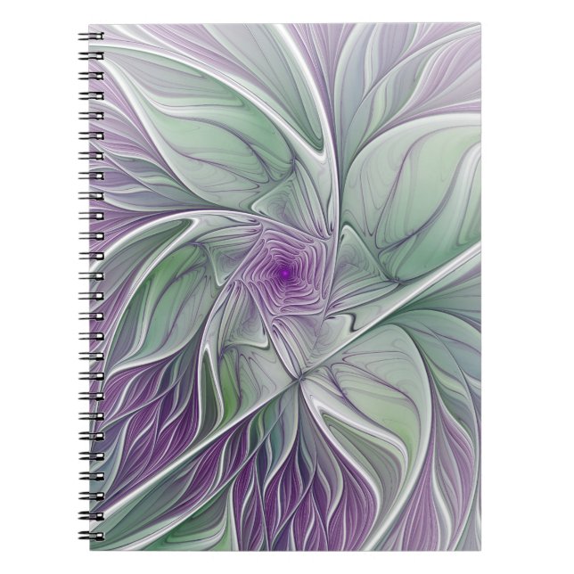 Flower Dream, Abstract Purple Green Fractal Art Notebook (Front)