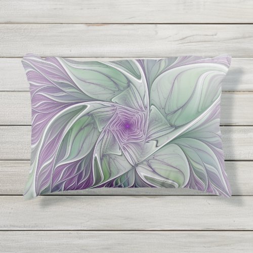 Flower Dream Abstract Purple Green Fractal Art Outdoor Pillow