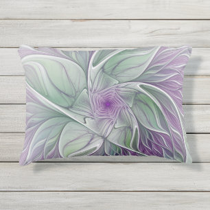 Flower Dream, Abstract Purple Green Fractal Art Outdoor Pillow