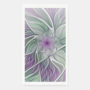 Flower Dream, Abstract Purple Green Fractal Art Paper Guest Towels