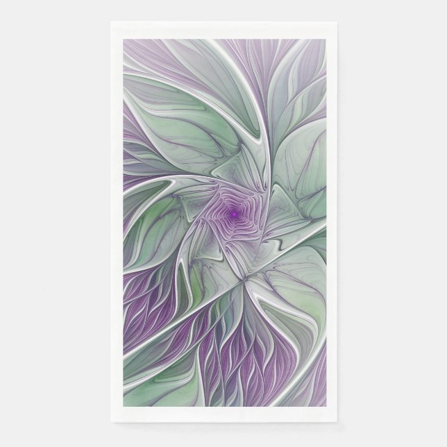 Flower Dream, Abstract Purple Green Fractal Art Paper Guest Towels (Front)