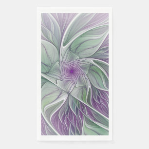 Flower Dream, Abstract Purple Green Fractal Art Paper Guest Towels