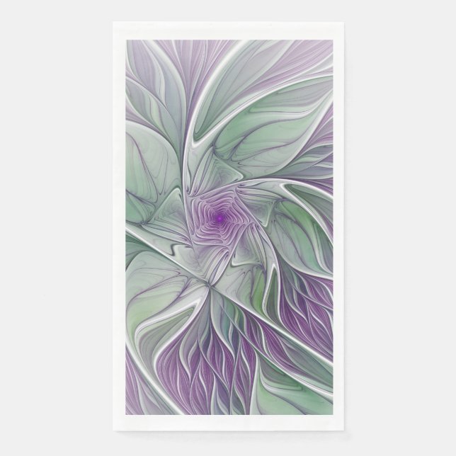 Flower Dream, Abstract Purple Green Fractal Art Paper Guest Towels (Front)