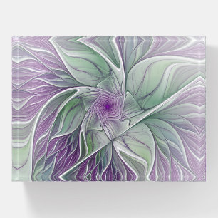 Flower Dream, Abstract Purple Green Fractal Art Paperweight