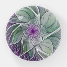 Flower Dream, Abstract Purple Green Fractal Art Paperweight