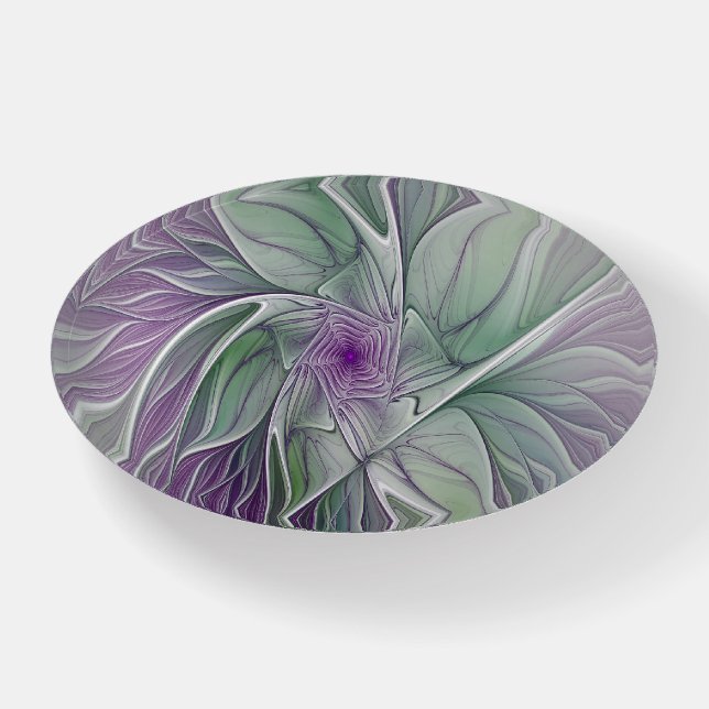 Flower Dream, Abstract Purple Green Fractal Art Paperweight (Front)