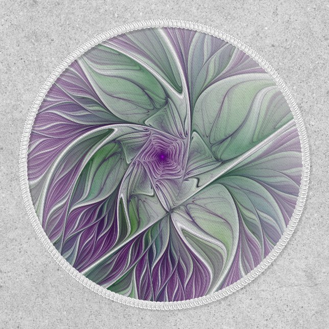 Flower Dream, Abstract Purple Green Fractal Art Patch (Front)