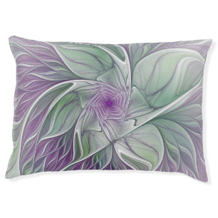 Flower Dream, Abstract Purple Green Fractal Art Pet Bed