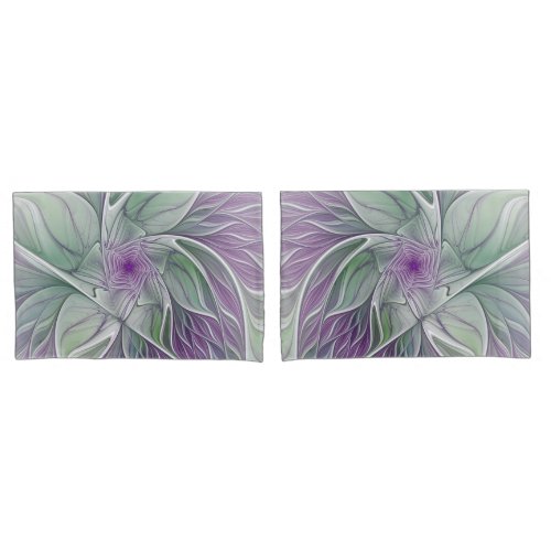 Flower Dream Abstract Purple Green Fractal Art Pillow Case