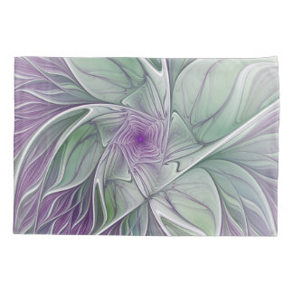 Flower Dream, Abstract Purple Green Fractal Art Pillow Case