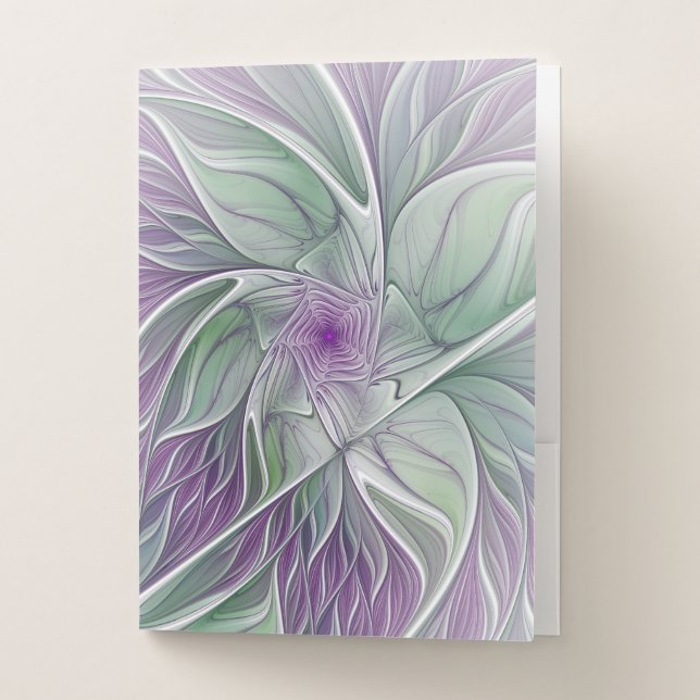 Flower Dream, Abstract Purple Green Fractal Art Pocket Folder (Front)