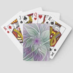 Flower Dream, Abstract Purple Green Fractal Art Poker Cards