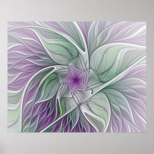 Flower Dream, Abstract Purple Green Fractal Art Poster