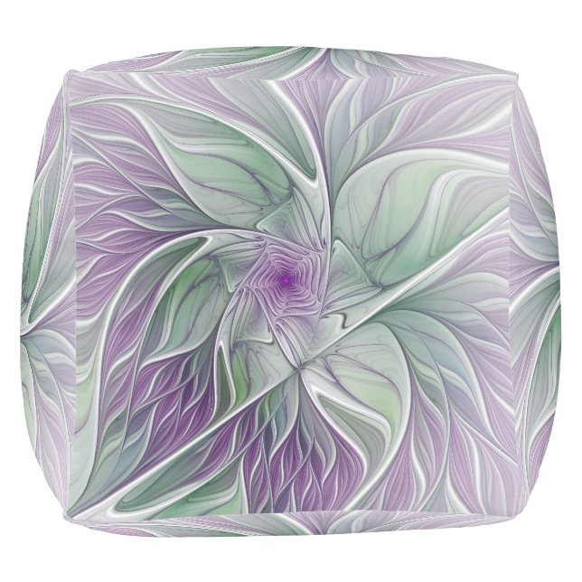 Flower Dream, Abstract Purple Green Fractal Art Pouf (Top)