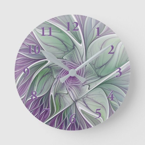 Flower Dream Abstract Purple Green Fractal Art Round Clock