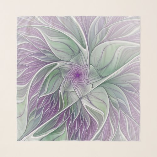 Flower Dream Abstract Purple Green Fractal Art Scarf