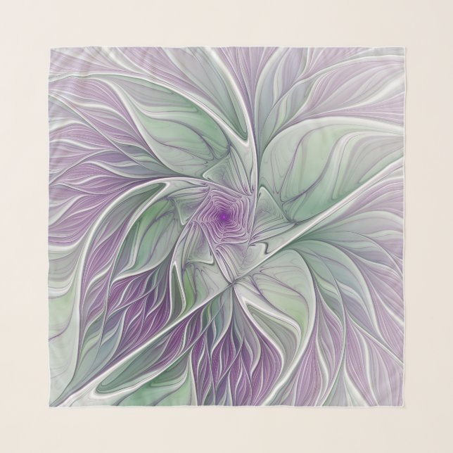 Flower Dream, Abstract Purple Green Fractal Art Scarf (Front)