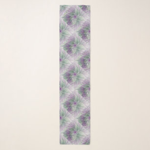Flower Dream, Abstract Purple Green Fractal Art Scarf