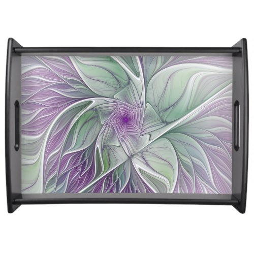 Flower Dream Abstract Purple Green Fractal Art Serving Tray