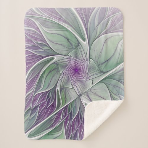 Flower Dream Abstract Purple Green Fractal Art Sherpa Blanket