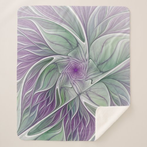 Flower Dream Abstract Purple Green Fractal Art Sherpa Blanket