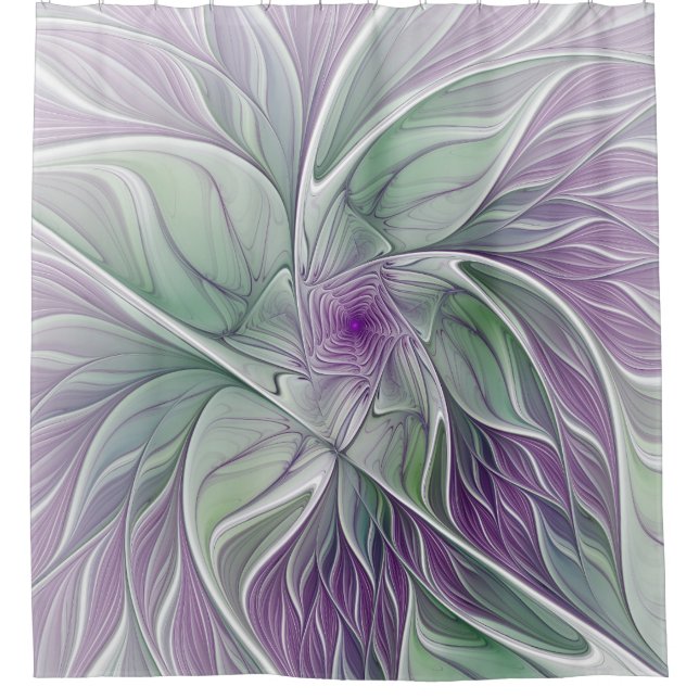 Flower Dream, Abstract Purple Green Fractal Art Shower Curtain (Front)