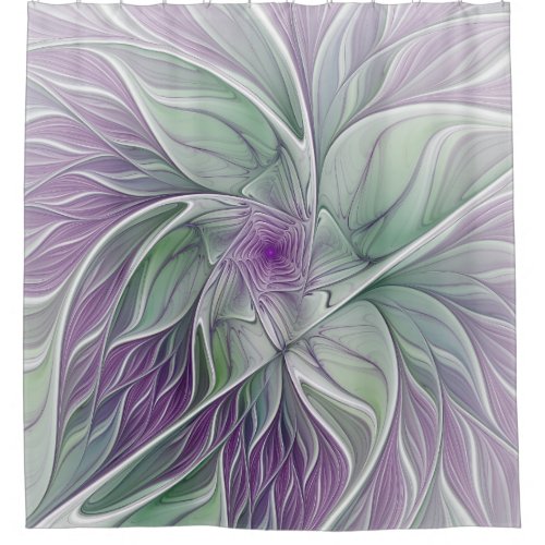 Flower Dream Abstract Purple Green Fractal Art Shower Curtain