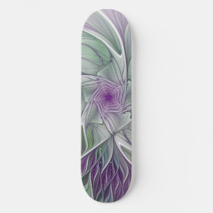 Flower Dream, Abstract Purple Green Fractal Art Skateboard Deck