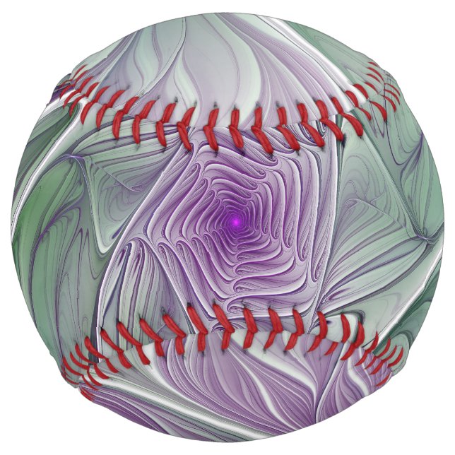 Flower Dream, Abstract Purple Green Fractal Art Softball (Front)