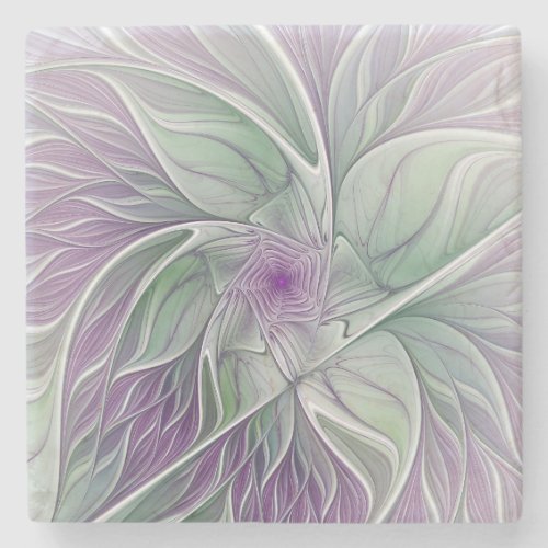 Flower Dream Abstract Purple Green Fractal Art Stone Coaster