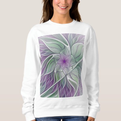 Flower Dream Abstract Purple Green Fractal Art Sweatshirt