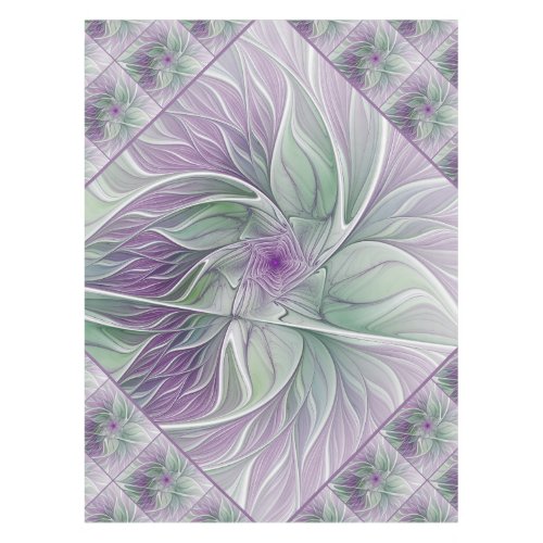 Flower Dream, Abstract Purple Green Fractal Art Tablecloth